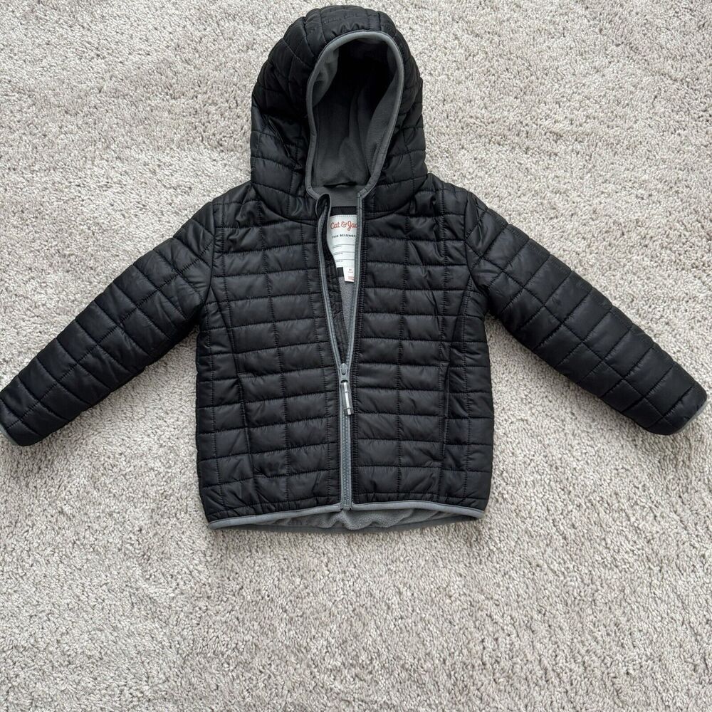 Cat & Jack Quilted Puffer Hooded Jacket Long Sleeve Full Zip Kids Size 4T